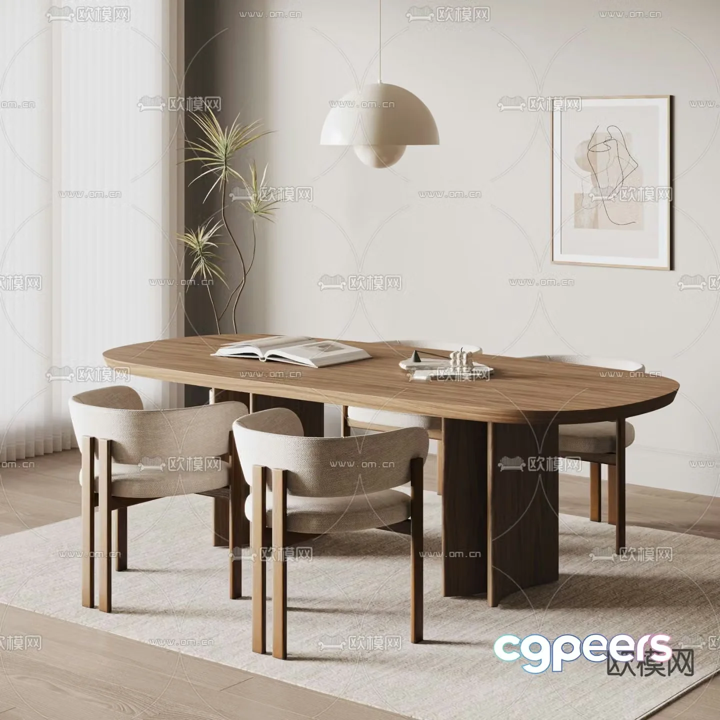 Wabi-sabi dining table and chairs 3d model