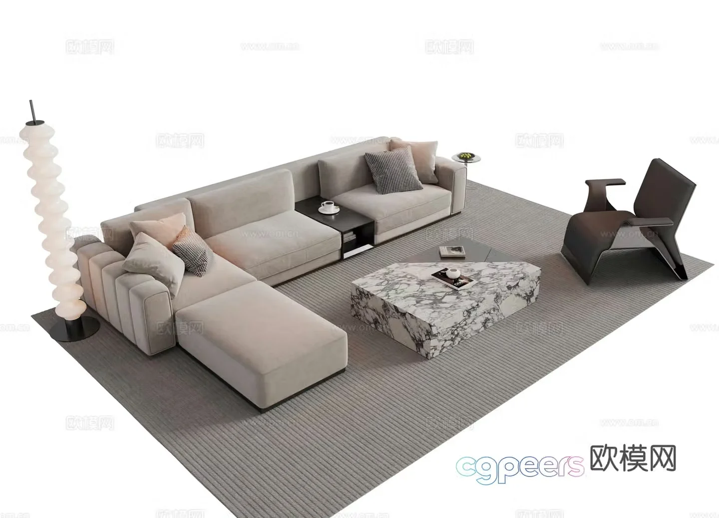 Italian sofa combination sofa coffee table combination sofa 3D model