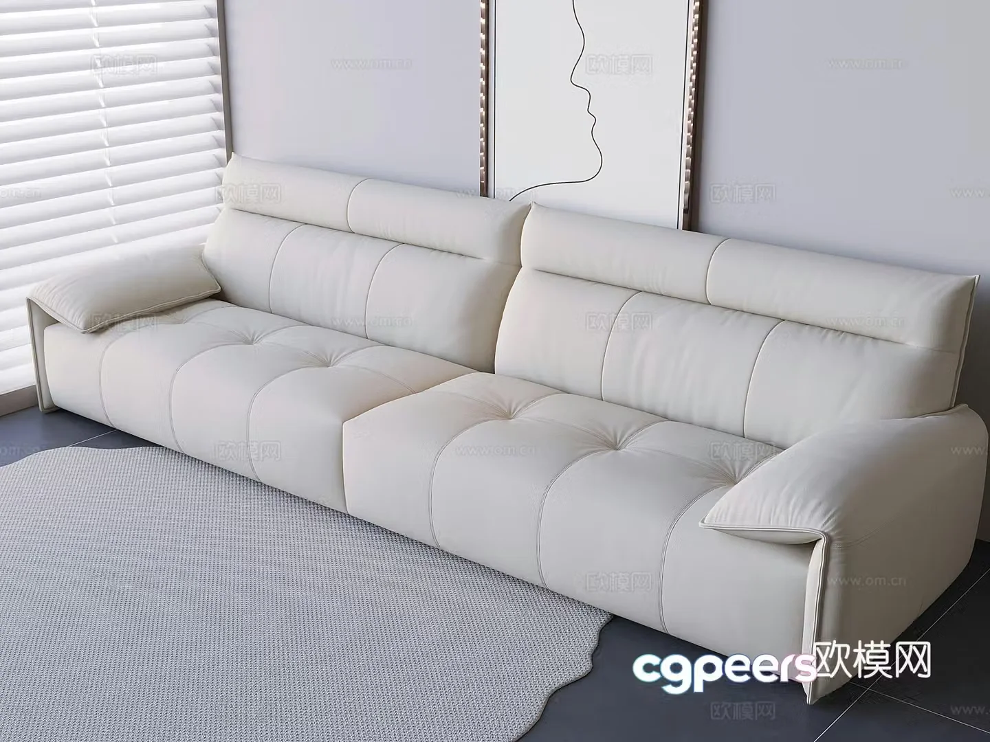 Creamy style multi-person sofa straight-seat module soft-pack sofa 3D model