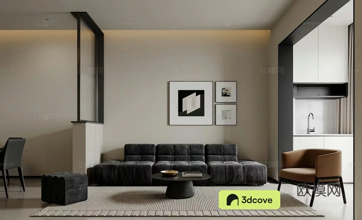 Italian living room modern living room combination sofa leisure chair modern living dining room simple black and white