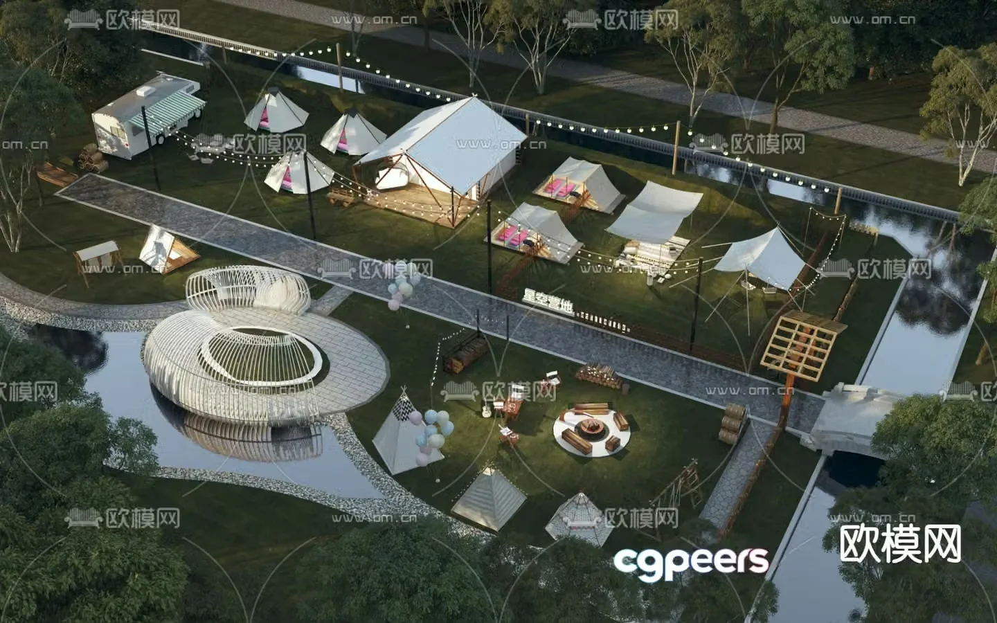 Camping Park Tent Camp 3d model