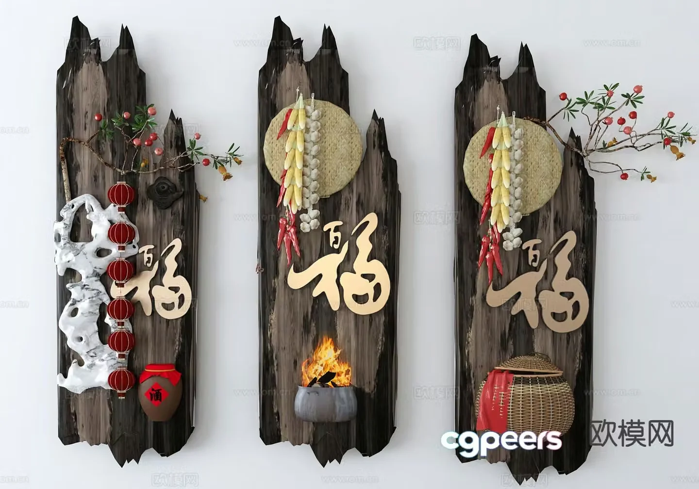 New Chinese style wall decoration hanging decoration 3d model