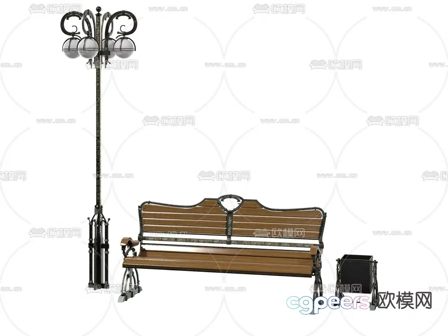 Outdoor chair public chair bench street light 3d model