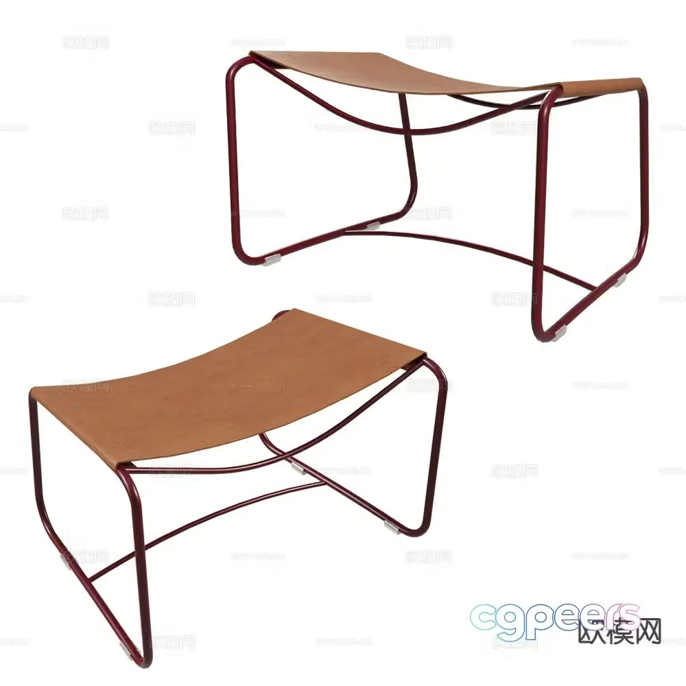 Fermob Italian Stool Leather Stool Footstool 3d model