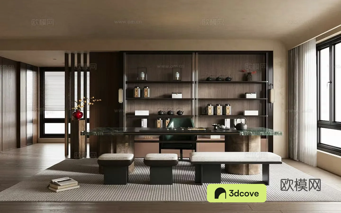 New Chinese-style tea room home tea room tea table and chair combination solid wood tea cabinet tea set combination