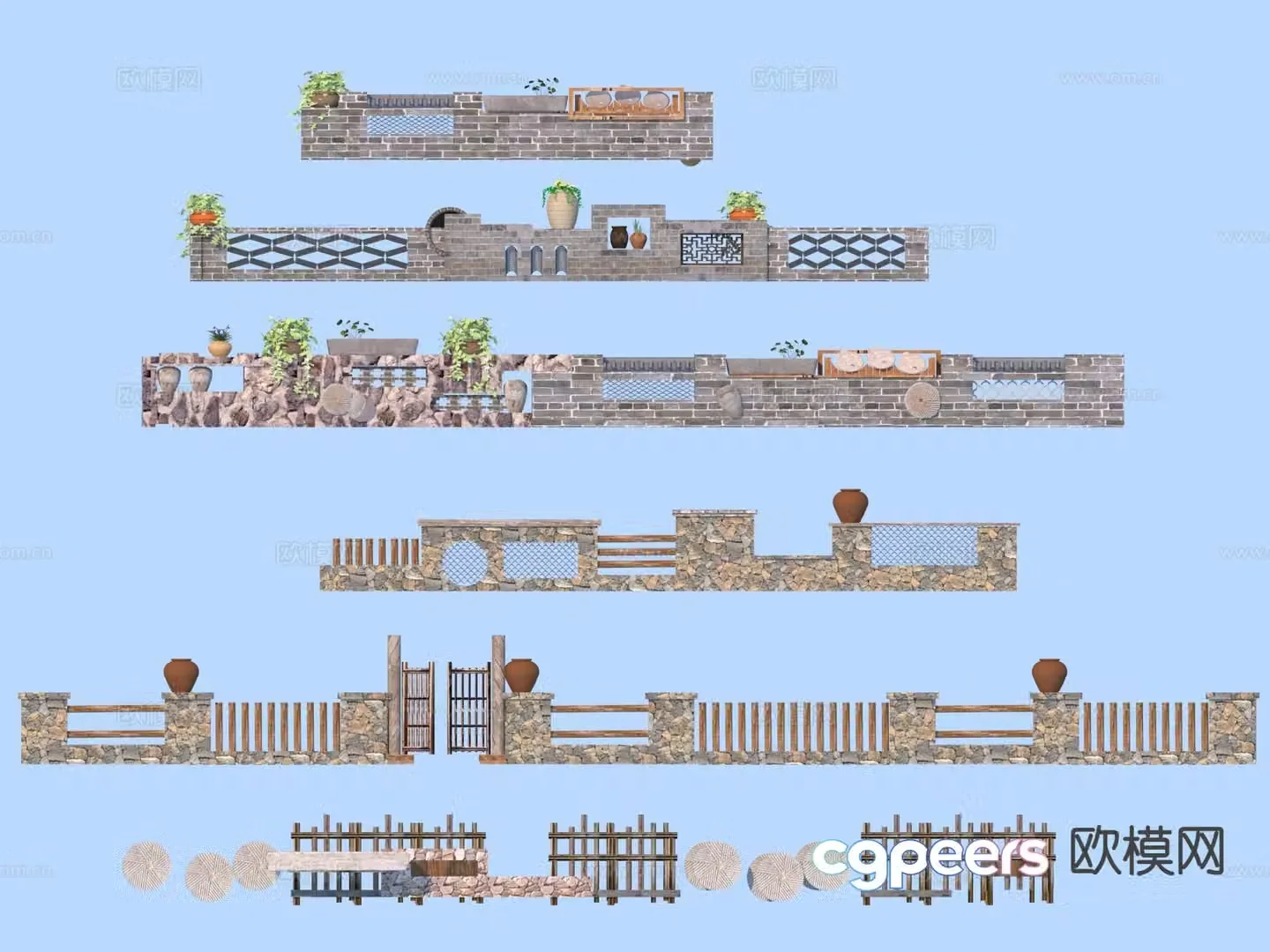 Folk landscape wall rough stone landscape wall brick wall 3D model
