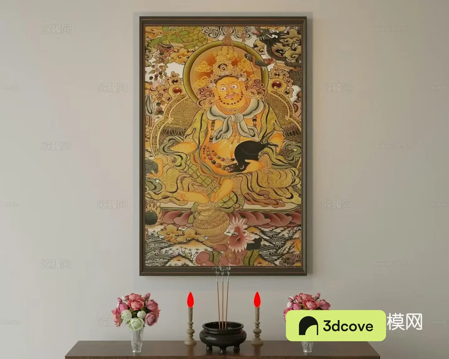 Tibetan Thangka Yellow God of Wealth Hanging Painting