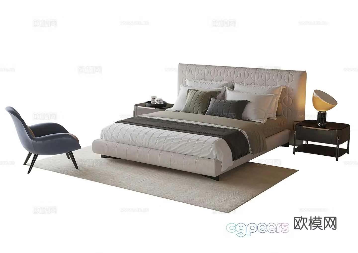 Modern double bed nightstand 3d model