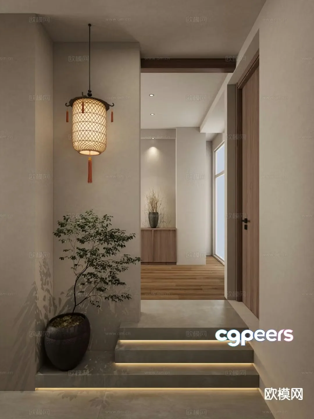 New Chinese style entrance hall entrance aisle 3D model