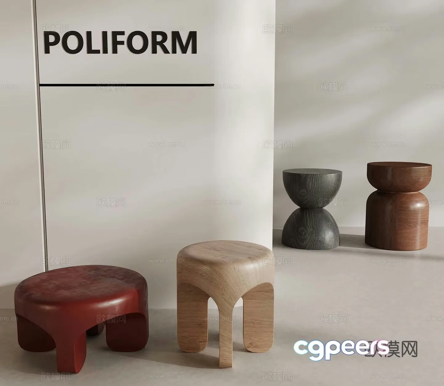 Modern bench stool solid wood stool 3d model