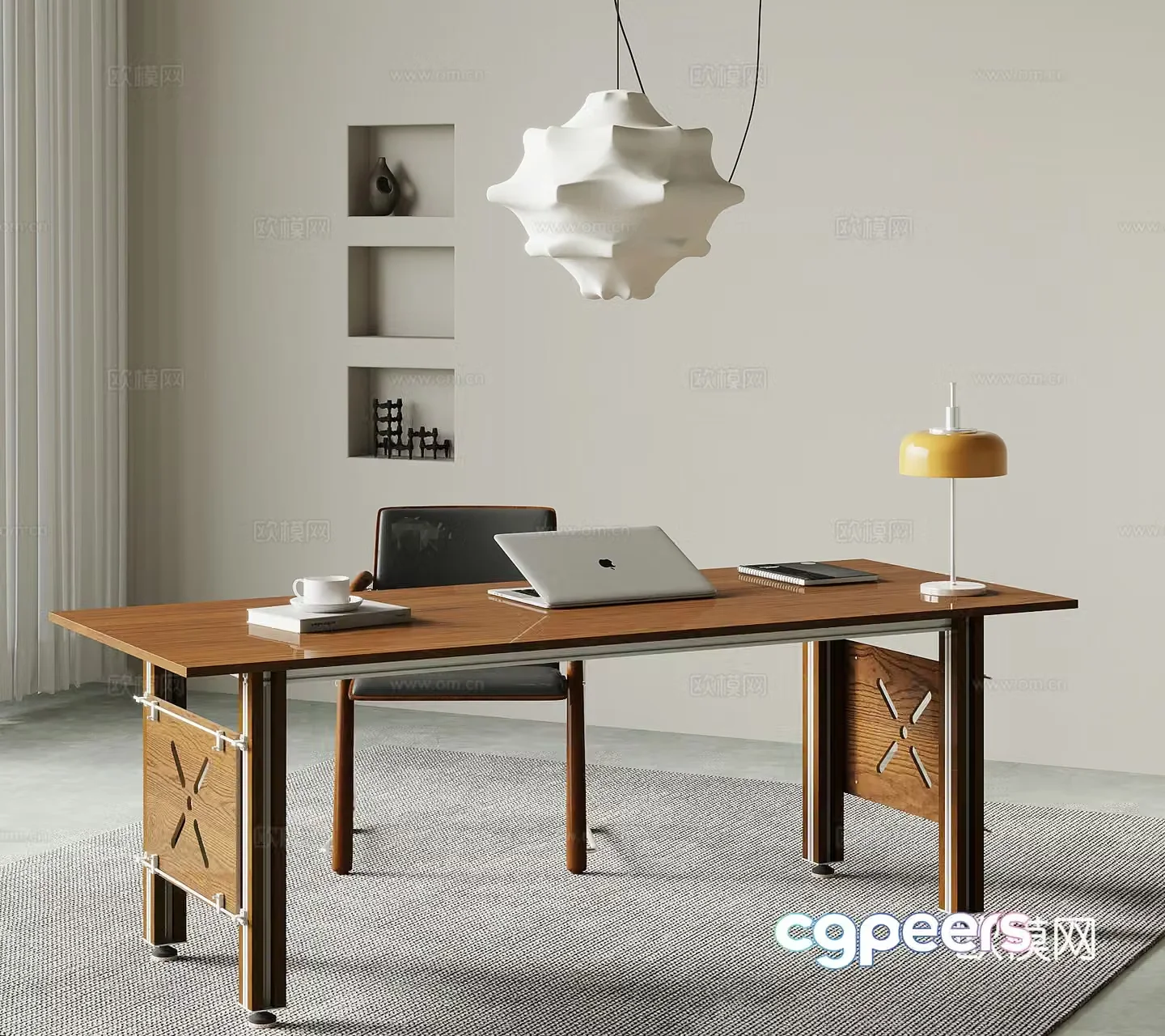 Middle style desk solid wood desk office desk 3d model