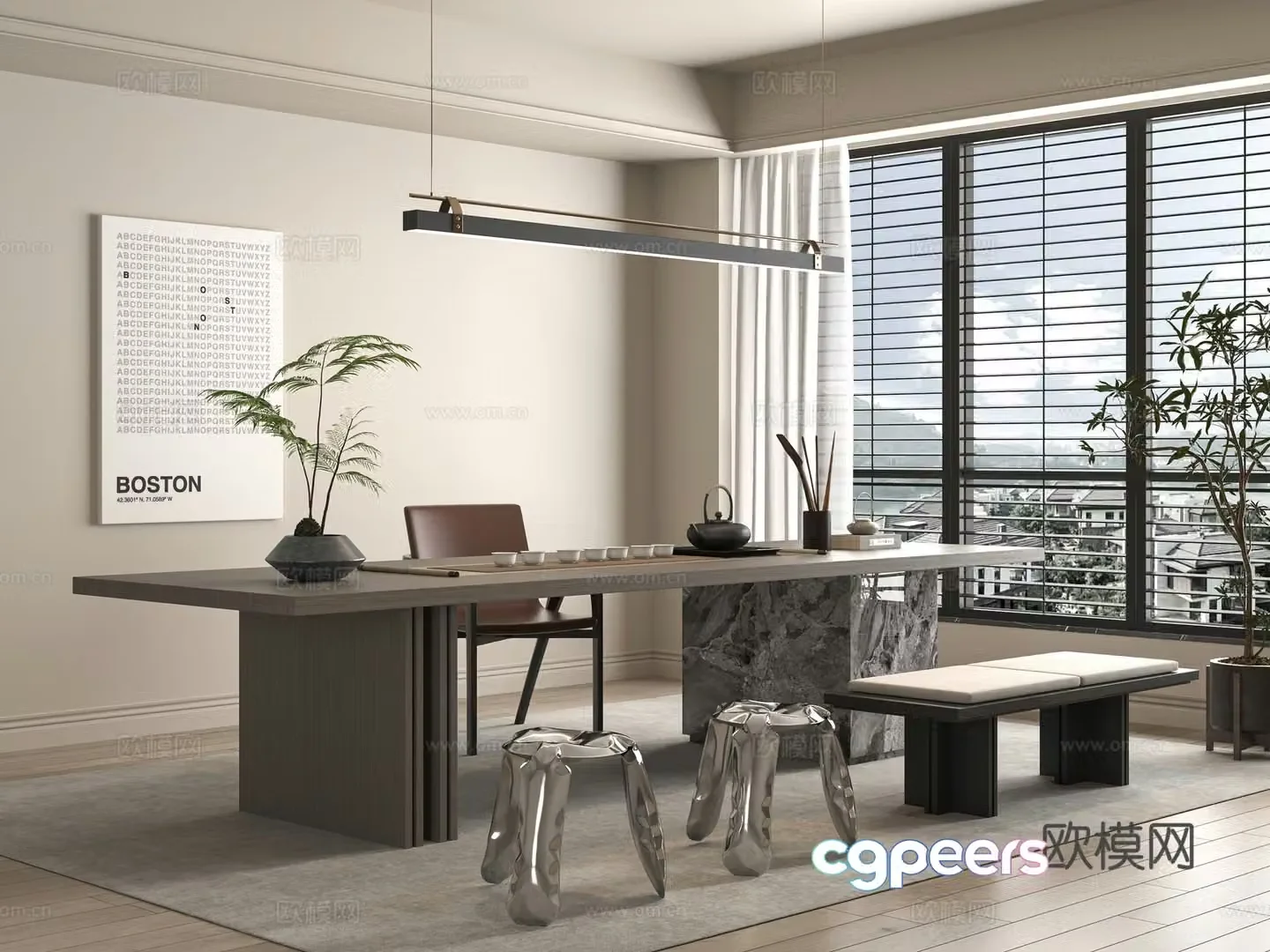 Modern tea table and chair 3d model