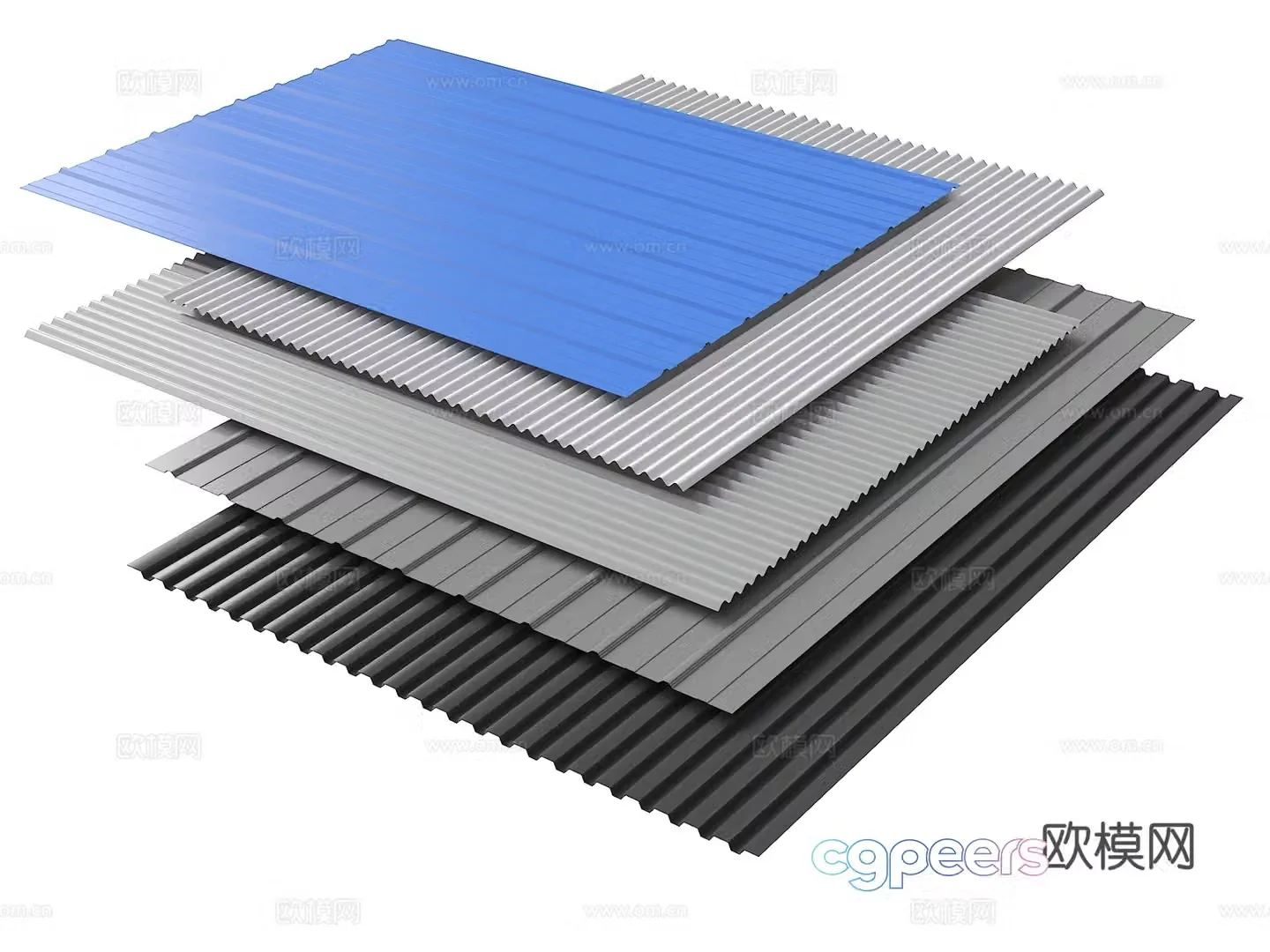 Modern color steel tile iron tile thermal insulation corrugated board 3D model