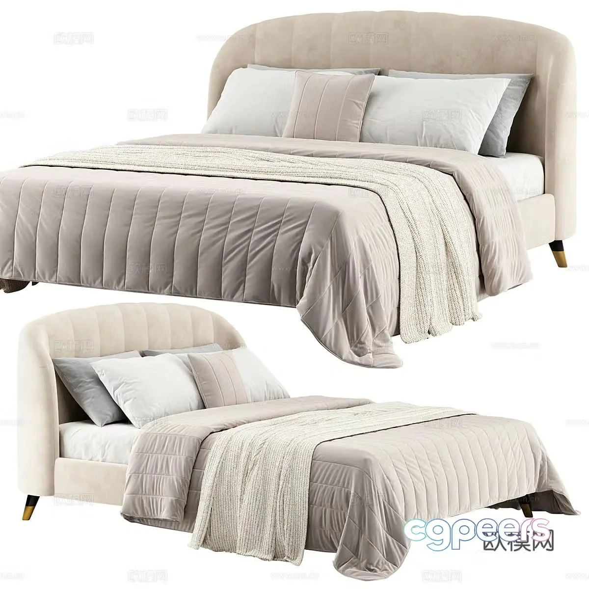 New Chinese style light luxury Liery fabric double bed 3D model