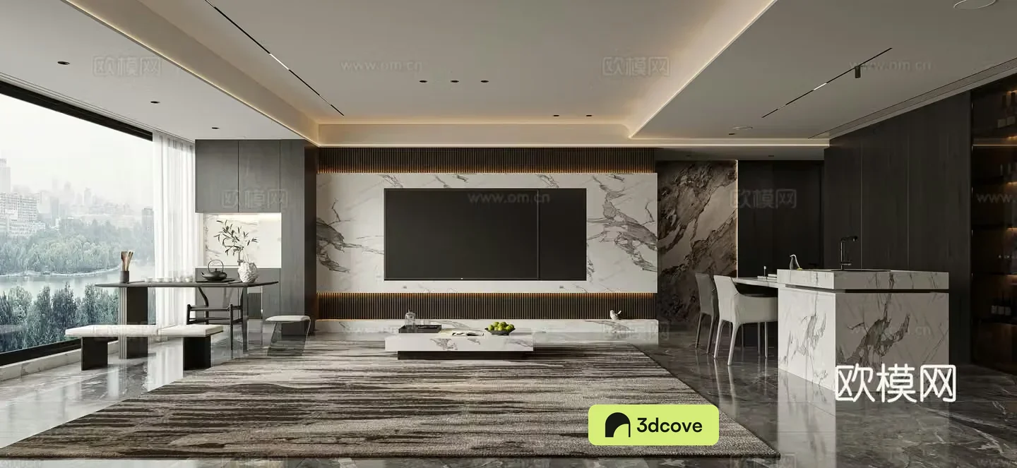 Modern living and dining room
