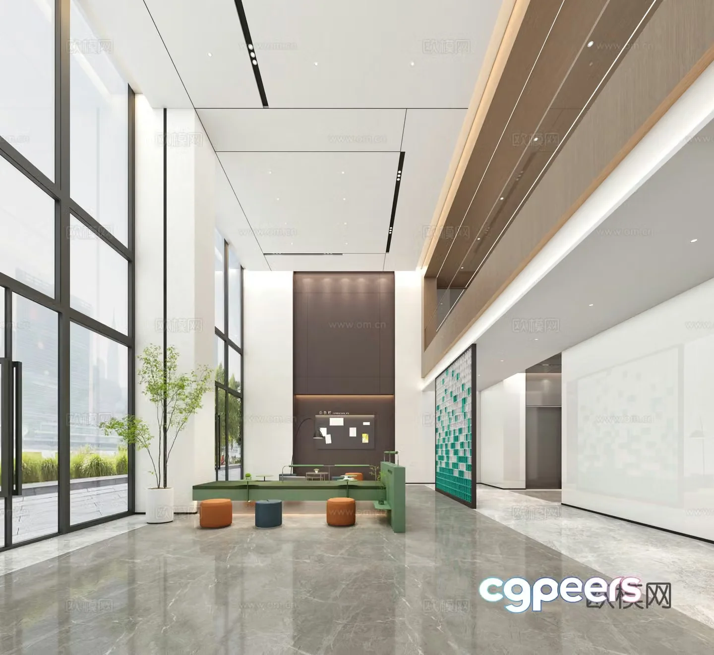 Modern public lobby apartment lobby 3d model