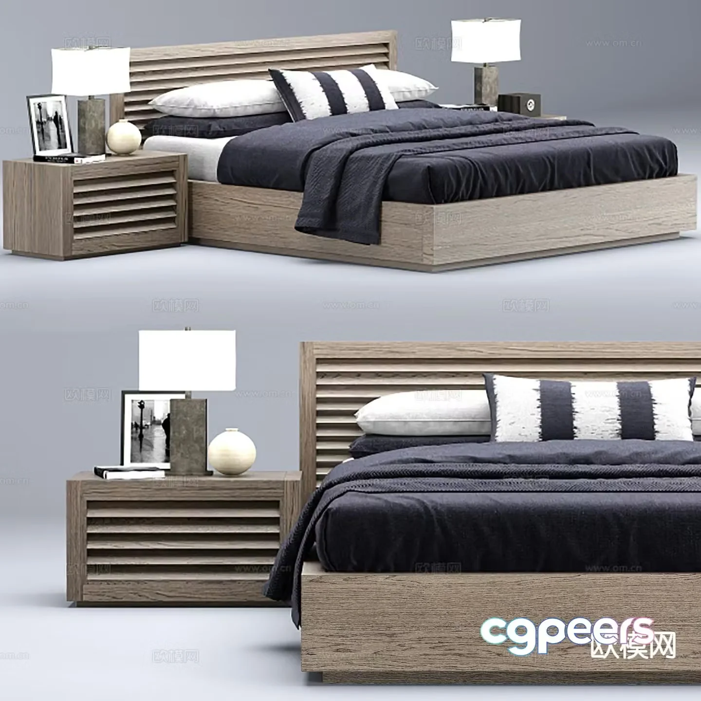 Log style double bed 3d model