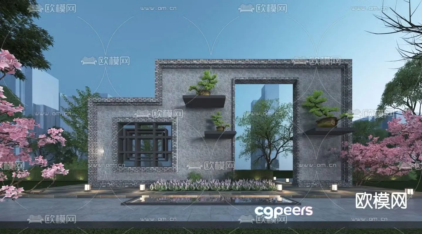 New Chinese style landscape wall outdoor landscape wall ancient building landscape wall 3D model