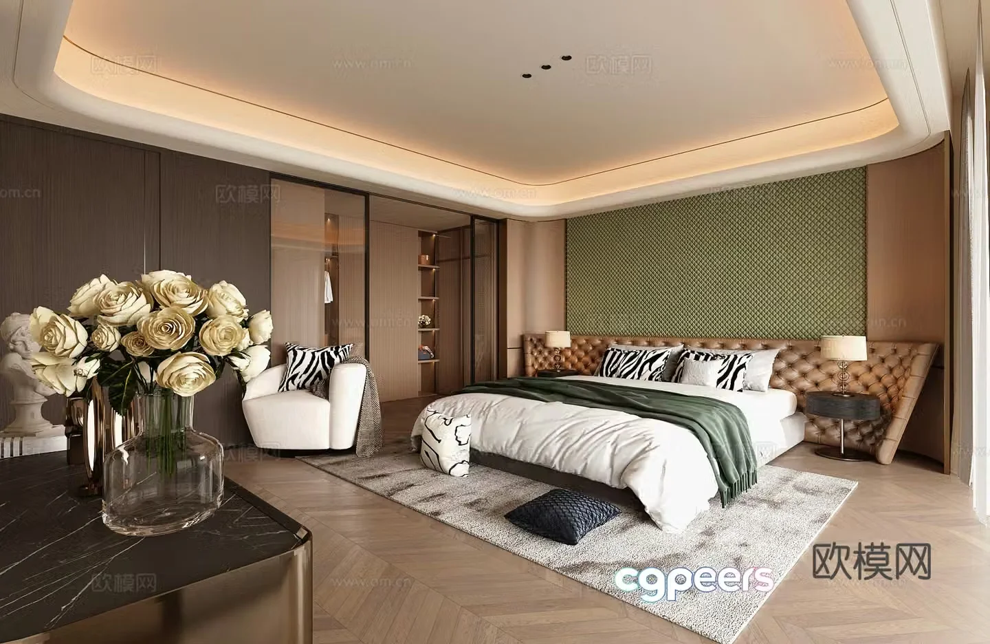 Modern Italian home bedroom Light luxury Italian bedroom Superior gray bedroom Bedroom without owner light 3D model