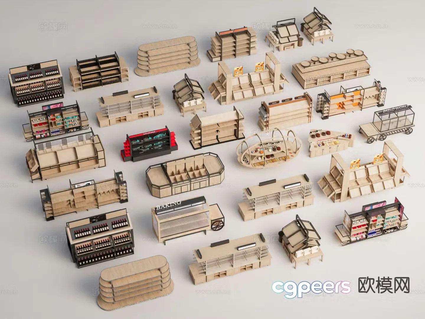 Supermarket shelves vegetable shelves fruit shelves snack shelves 3d model