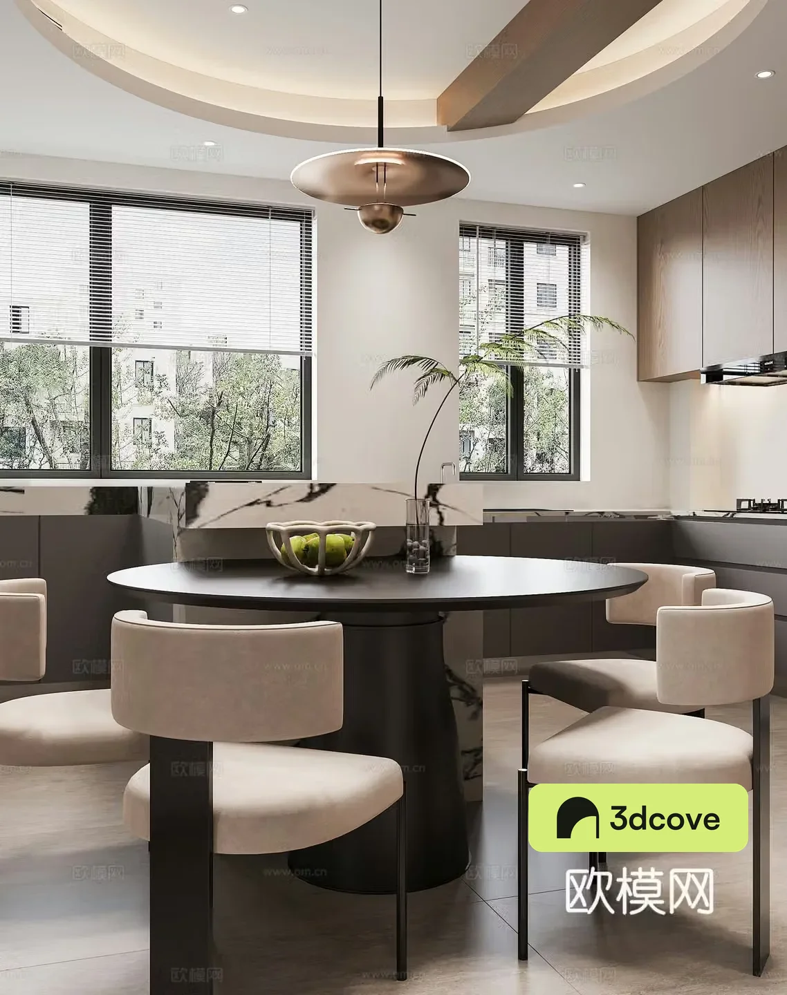 Modern restaurant Round dining table Bar Open kitchen Western kitchen Modern living restaurant Italian