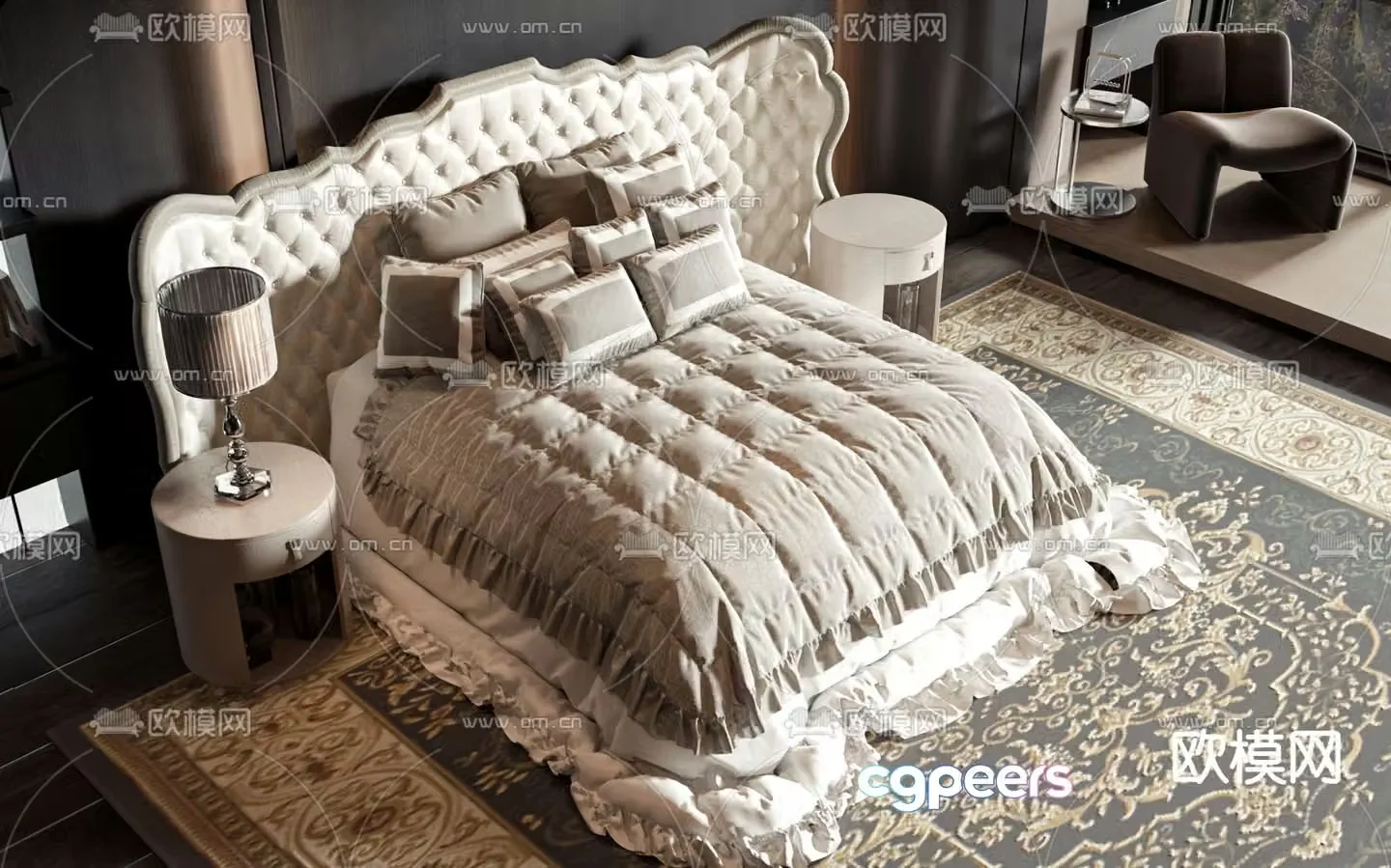 European double bed 3d model