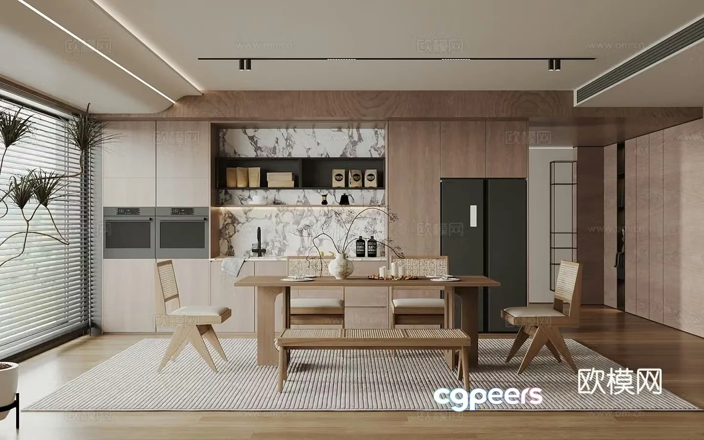 Wasabi Middle Style Restaurant Wasabi Style Dining Table and Chair Middle Style Dining Table and Chair Sideboard 3D Model