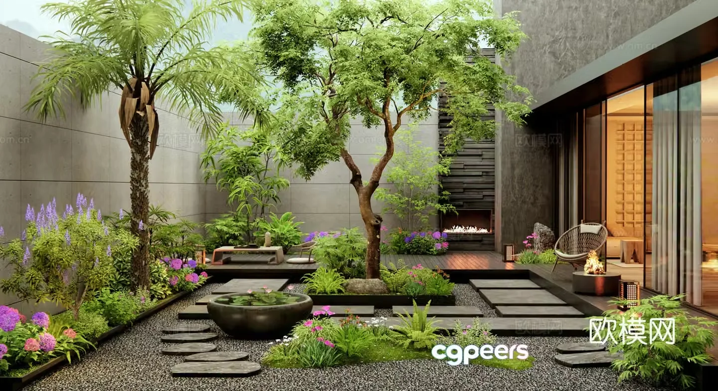 Modern villa courtyard garden plant landscaping flowers and plants landscape trees plant landscape 3d model