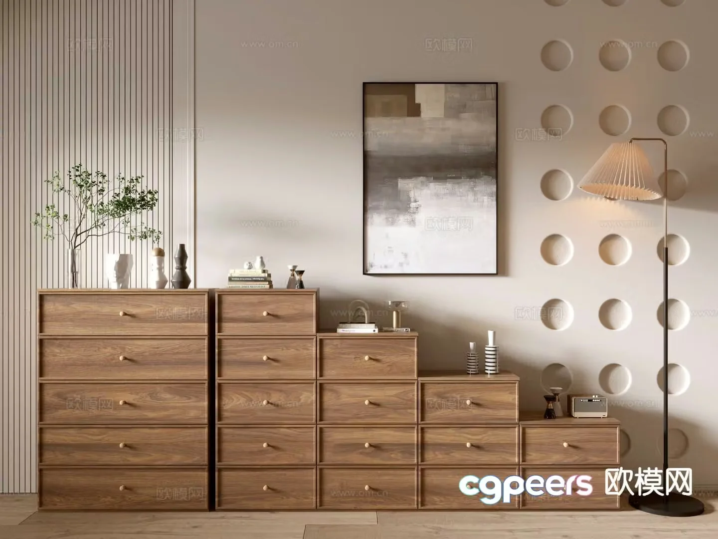 Log style side cabinet chest of drawers low cabinet chest of drawers 3D model