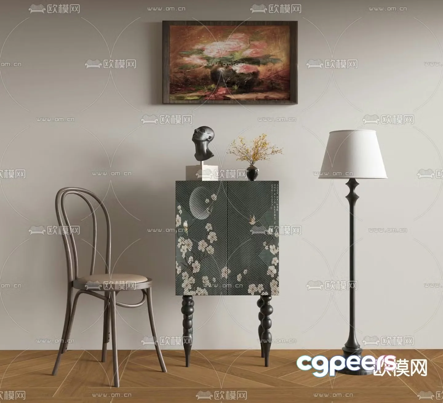 French retro hall cabinet tall cabinet decorative cabinet 3D model