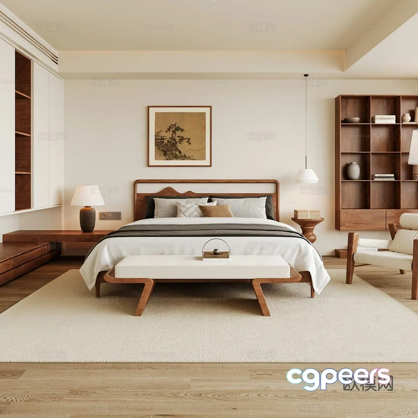 New Chinese style home bedroom Song family aesthetic bedroom Song style bedroom New Chinese style double bed New Chinese 3D model