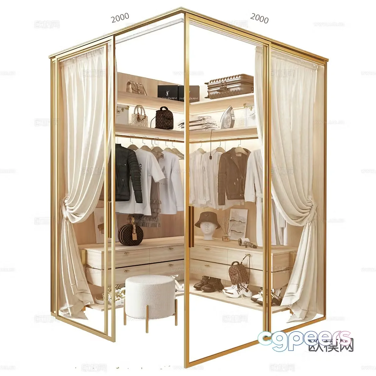 Modern light luxury wardrobe cloakroom 3d model