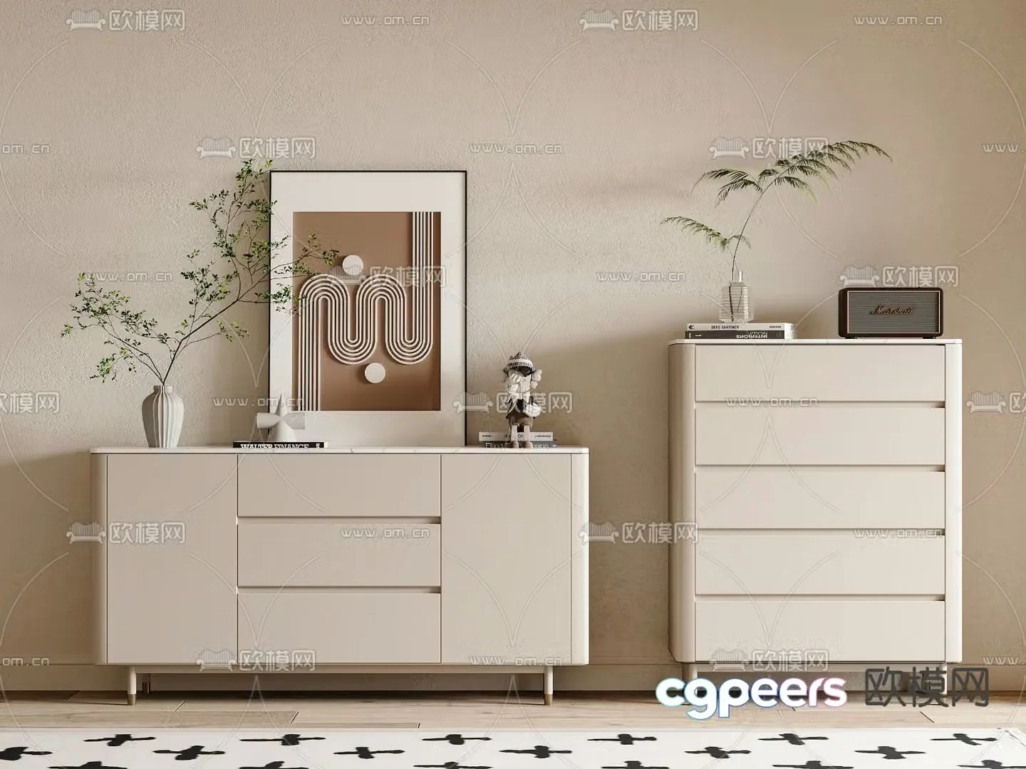 Cream style side cabinet 3D model