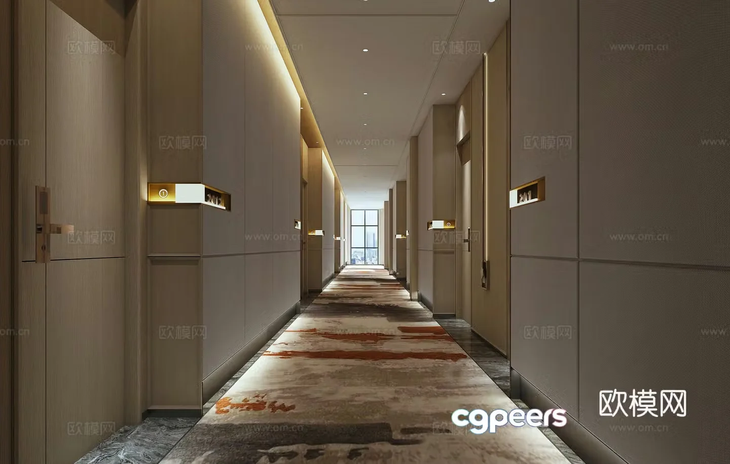 New Chinese-style hotel corridor aisle 3D model