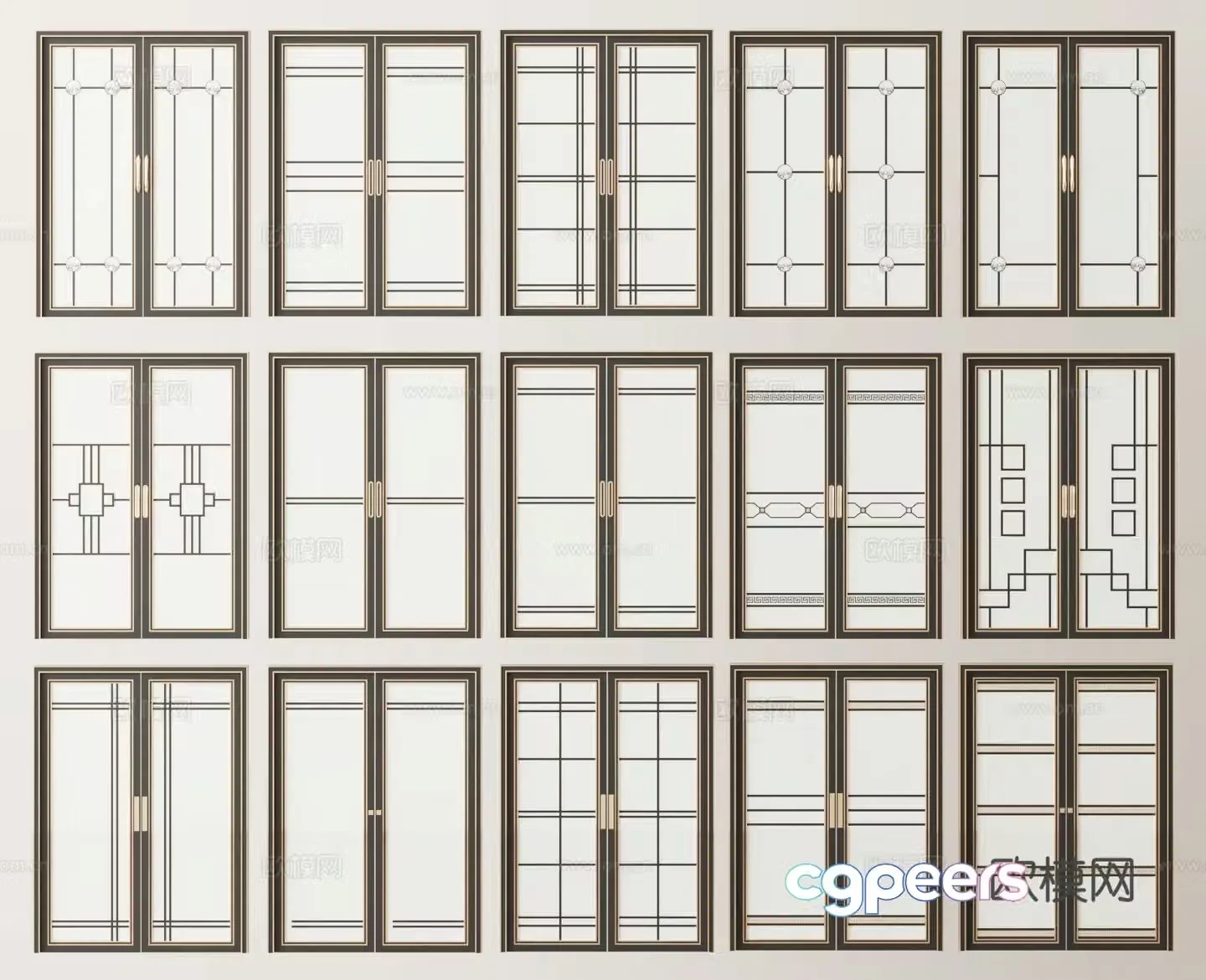 New Chinese sliding door glass door 3D model