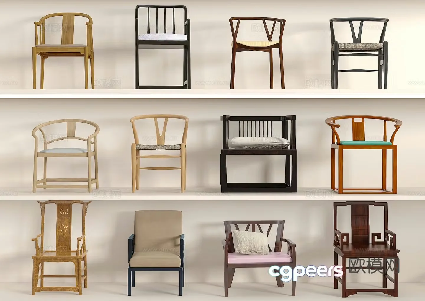 New Chinese style single chair chair retro chair single model single seat 3d model