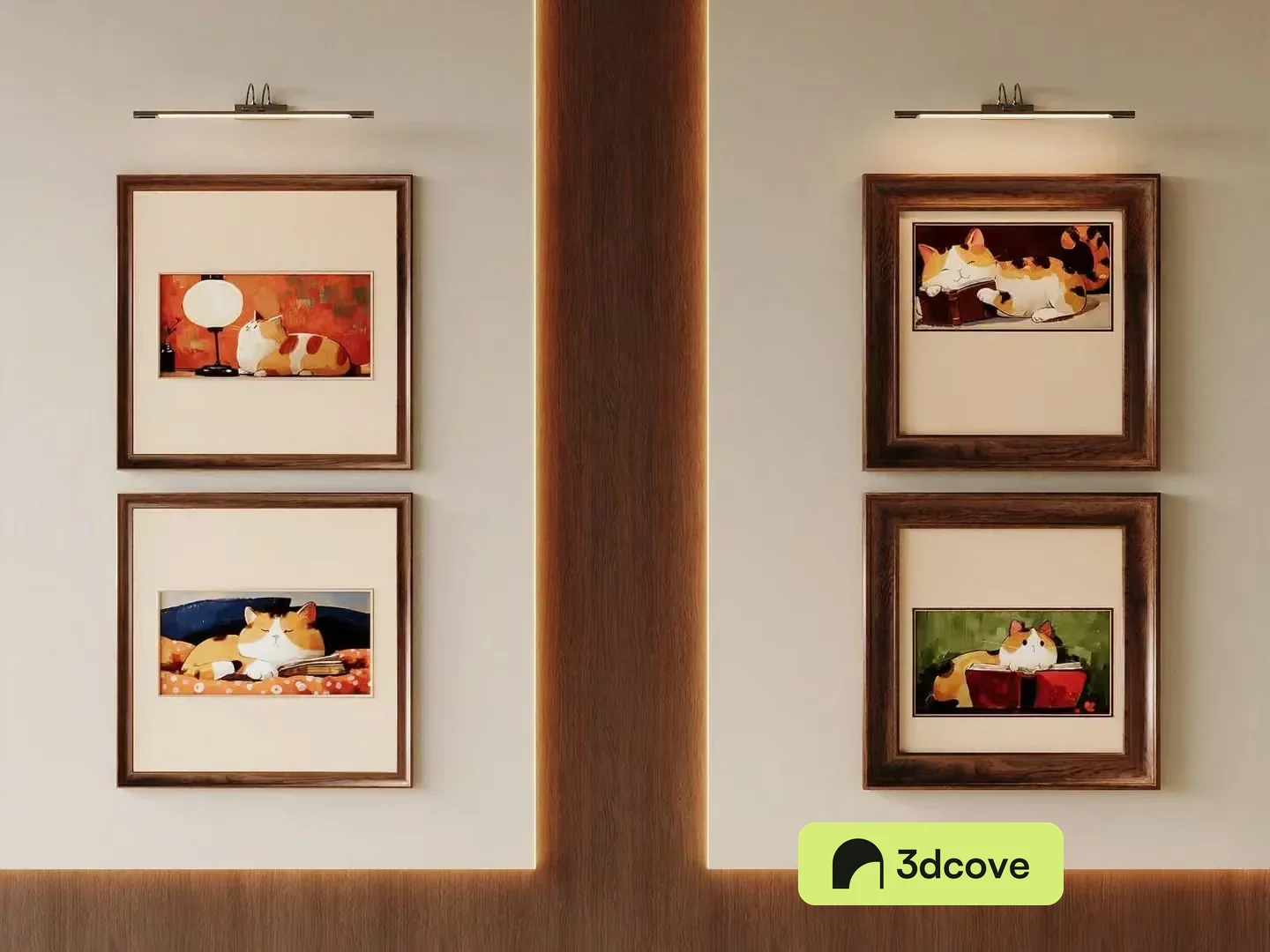Four Framed Cat Paintings
