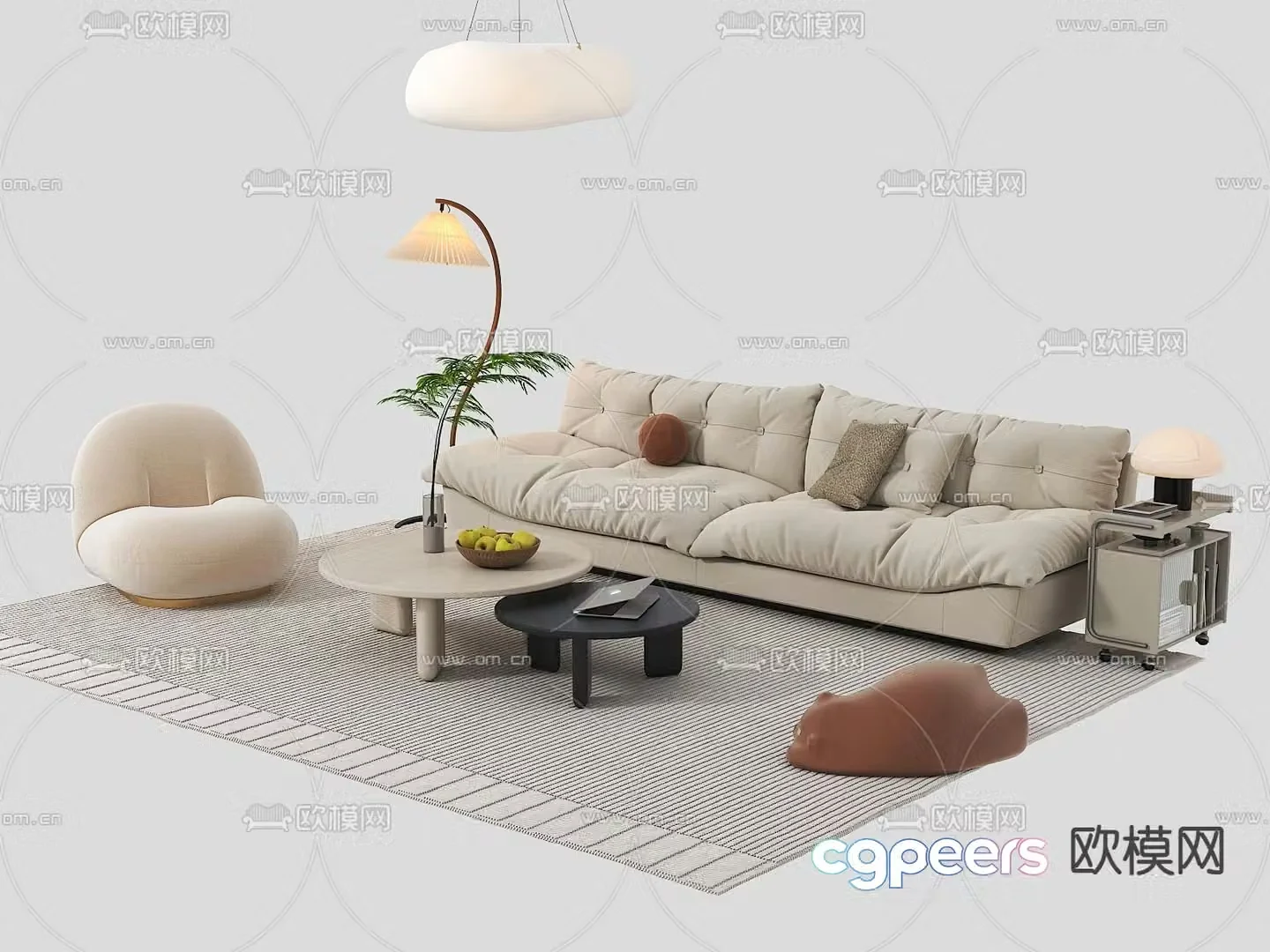 Cream wind cloud sofa coffee table leisure sofa 3d model