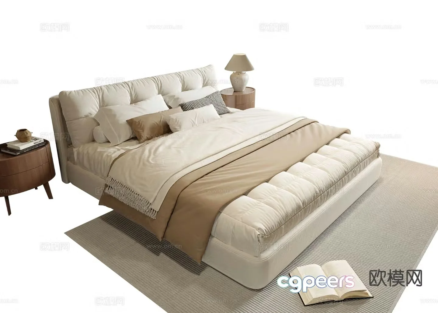 Cream style double bed 3d model