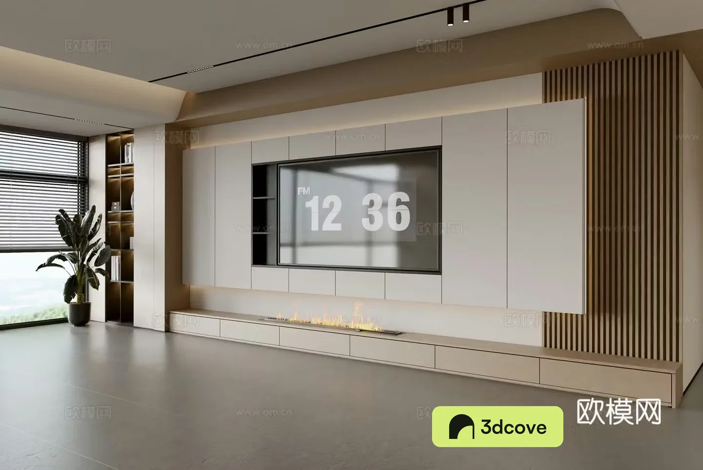 Modern TV background wall modern ornament balcony cabinet living room cabinet wood veneer background wall