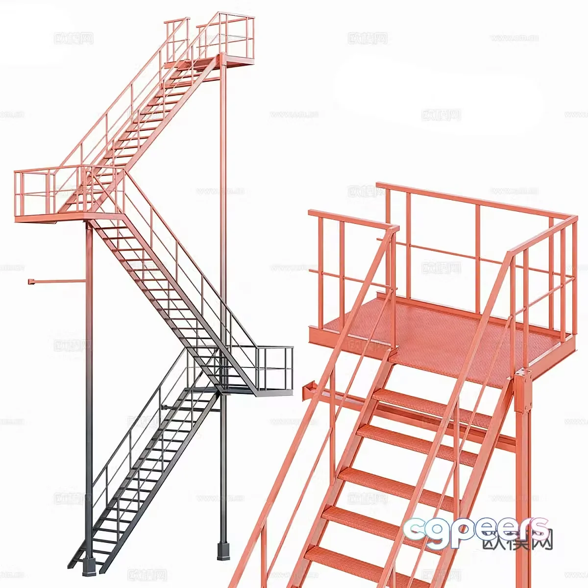 Modern wrought iron steel structure staircase 3d model