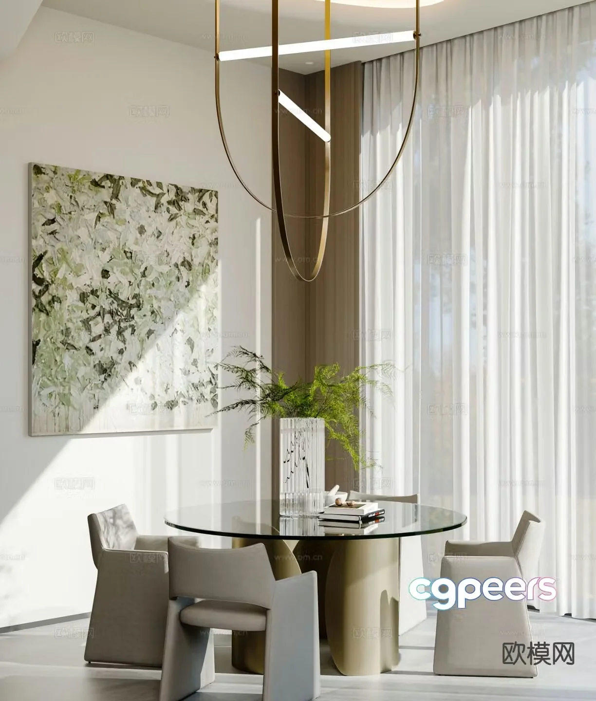 Round dining table and chairs glass dining table 3d model