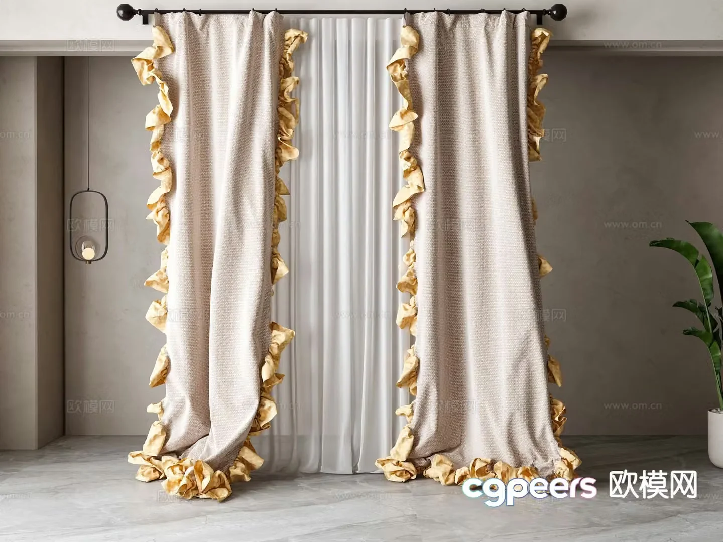 Simple European lace curtain gauze curtain 3d model