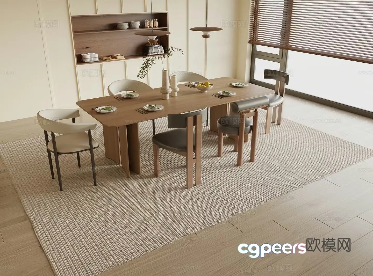 Medieval style dining table and chairs 3d model