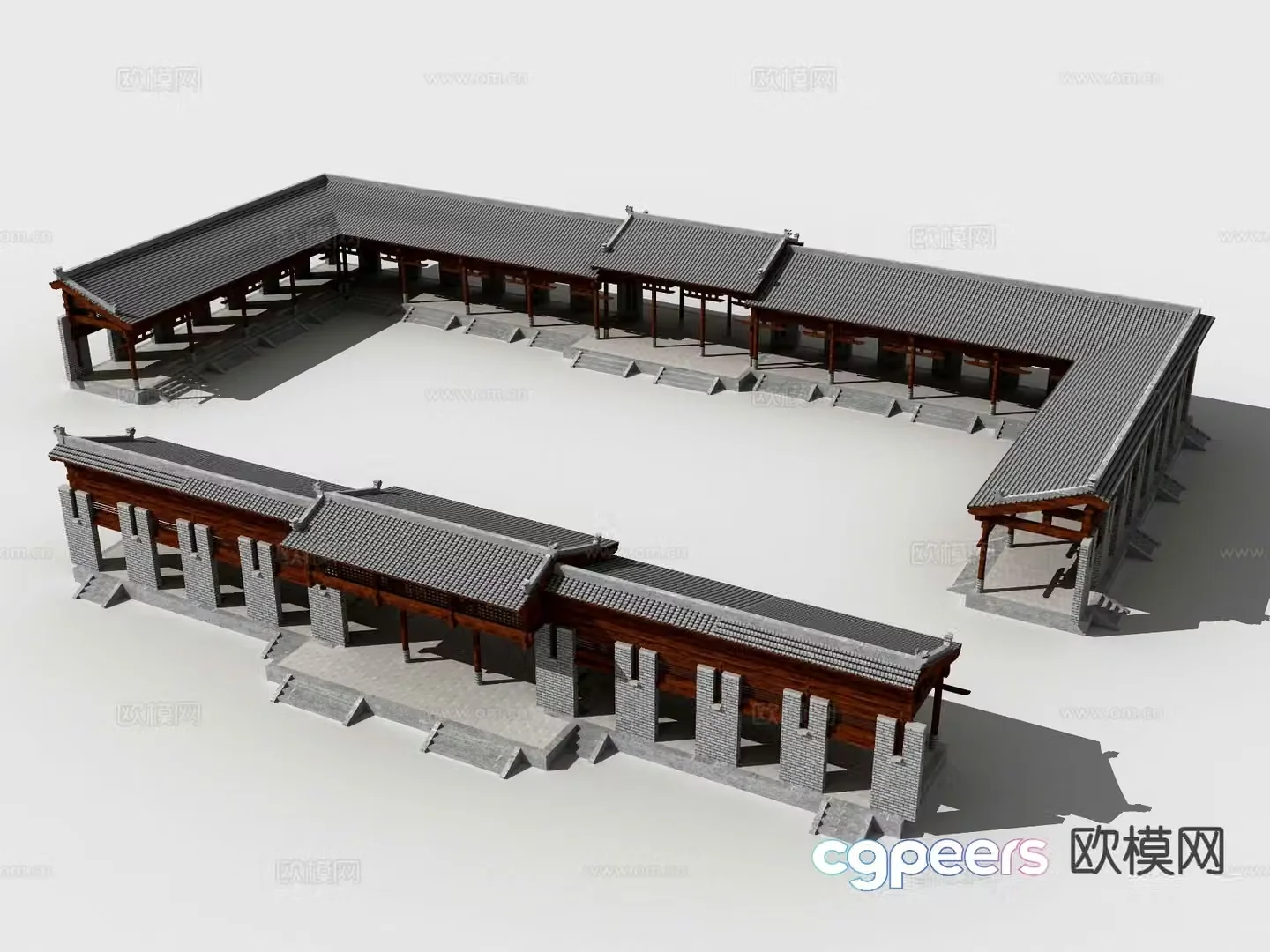 Chinese style corridor corridor courtyard pavilion and corridor 3D model
