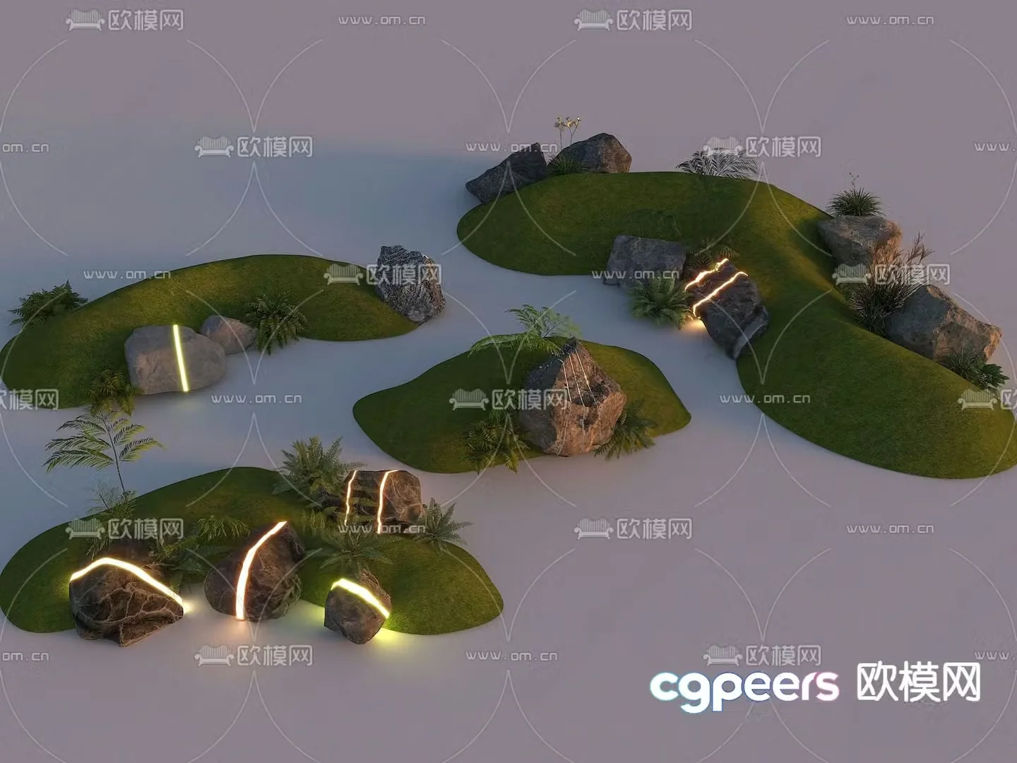 Micro terrain landscape stone courtyard landscaping 3D model