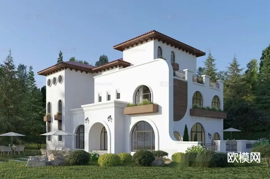 The Main Subject Is A Large White Building With Brown Accents 3D Model – 18457 – CORONA Render