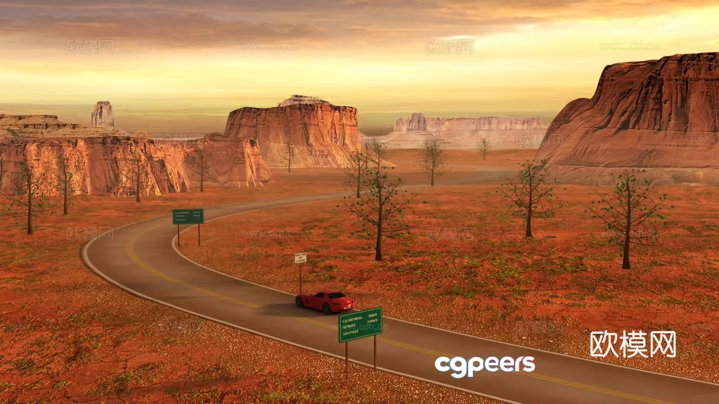 Modern Western Gobi Highway Landscape 3D model