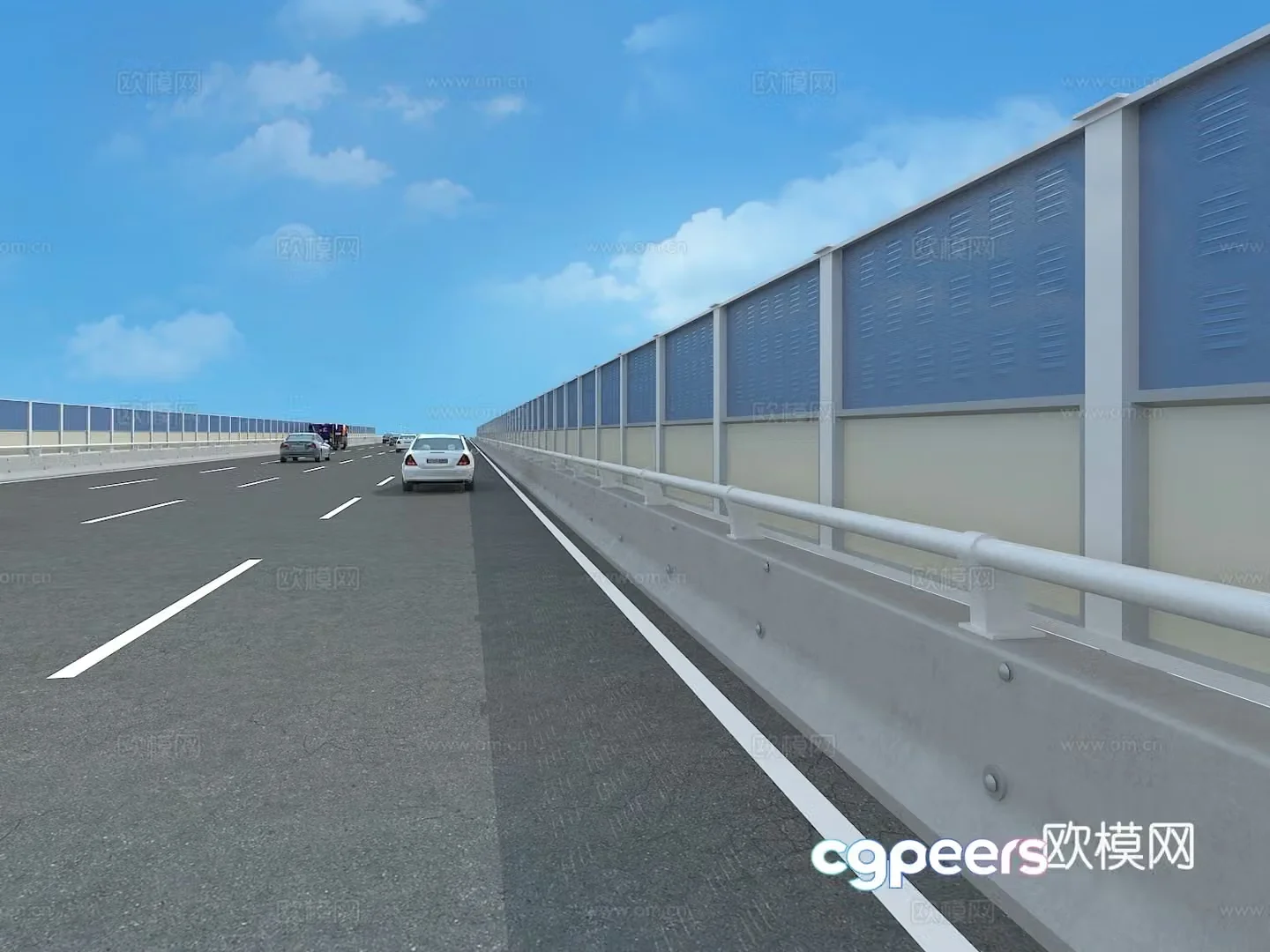 Modern highway guardrail 3d model