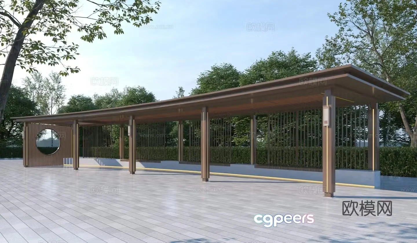New Chinese-style landscape corridor frame 3D model